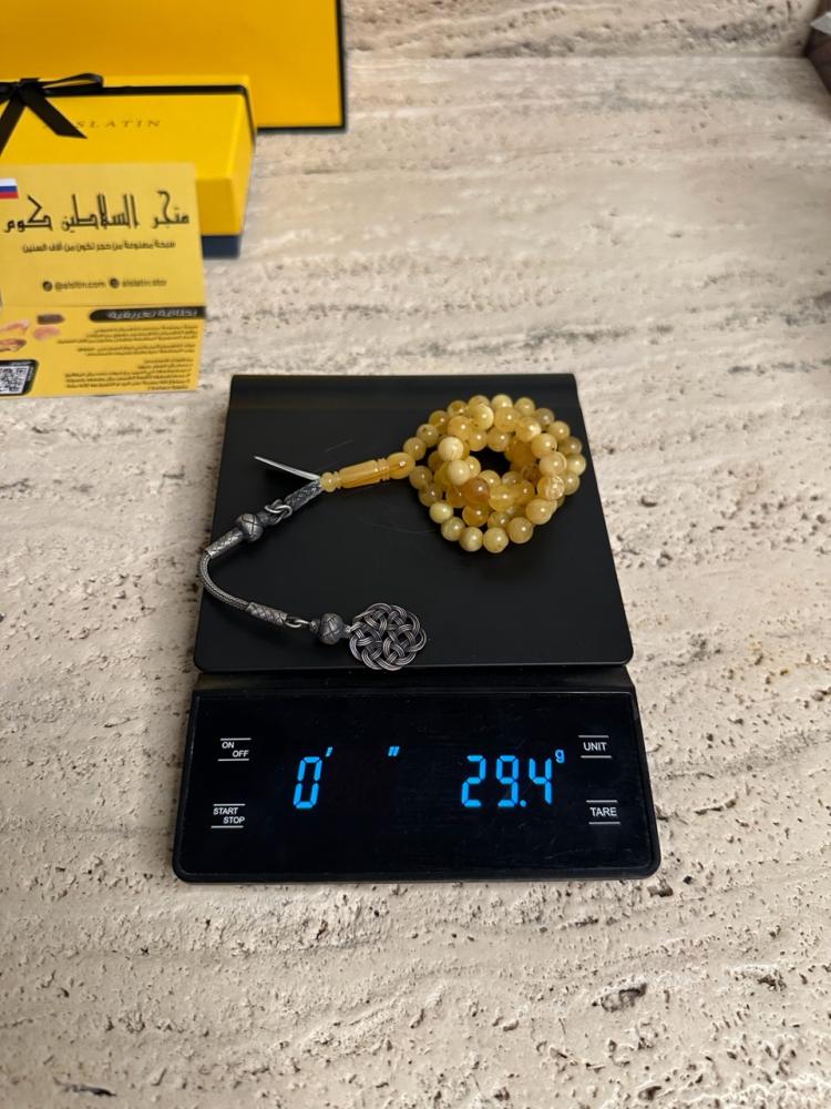 سبحه كهرمان حر شوائب طبيعية مع طربزونة فضة عيار 1000