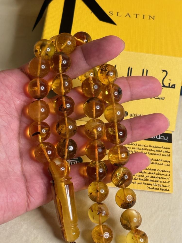 سبحه كهرمان حر حجم كبير شفاف مع  شوائب طبيعية