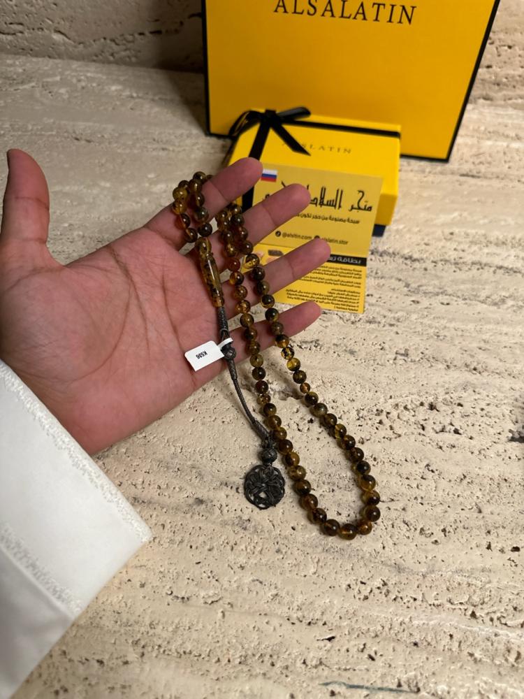 سبحه كهرمان حر شوائب طبيعية مع طربزونه فضة