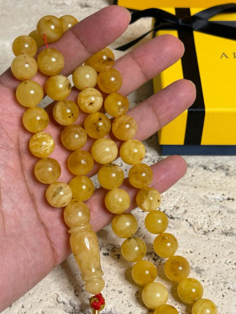 سبحه كهرمان حر حجم كبير شوائب طبيعية