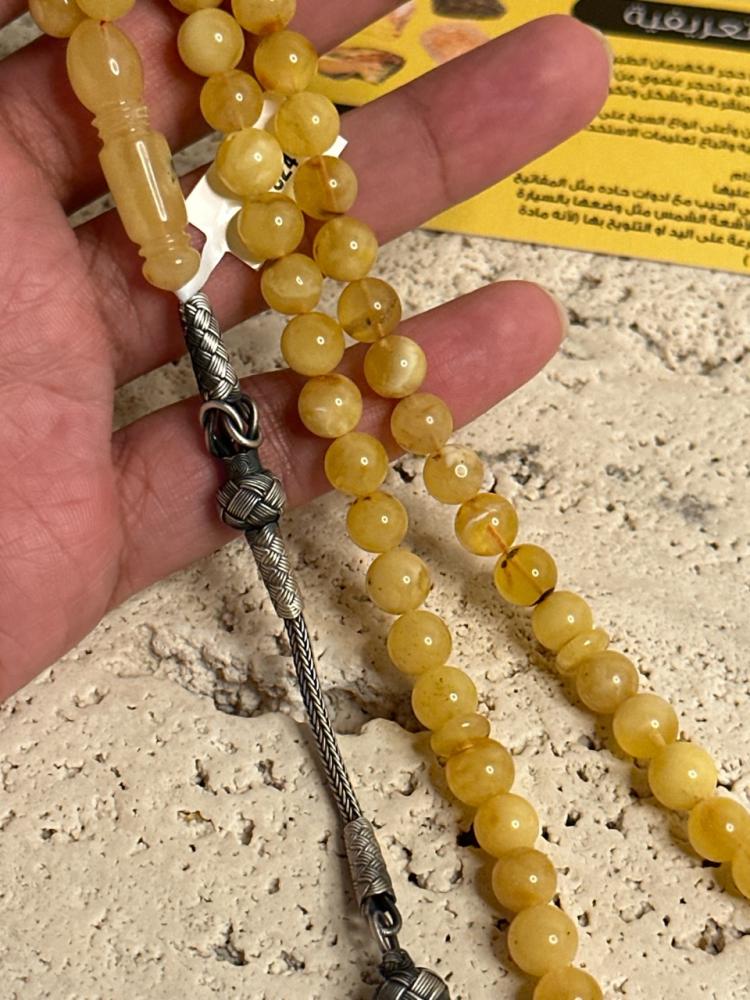 سبحه كهرمان حر شوائب طبيعية مع طربزونه فضة