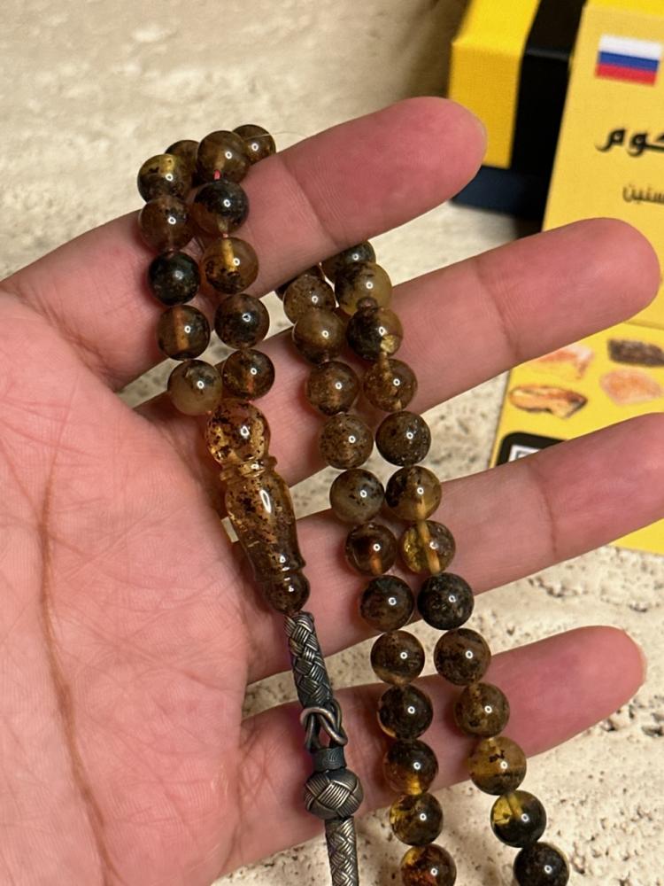 سبحه كهرمان حر شوائب طبيعية مع طربزونة فضة