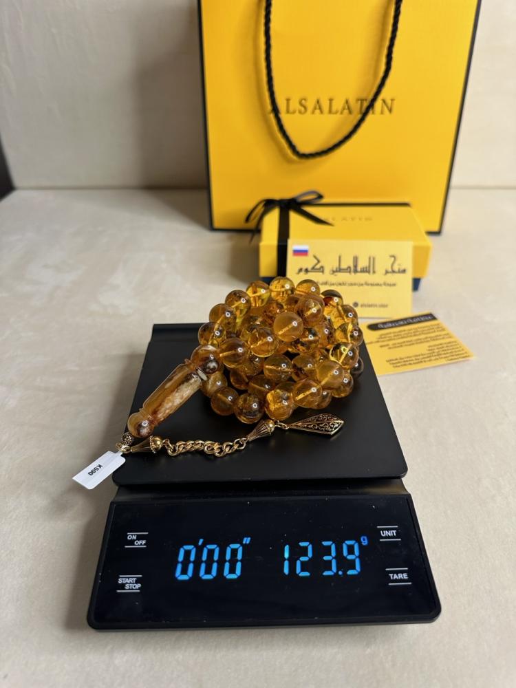 سبحه كهرمان حر حجم كبير شفاف مع  شوائب طبيعية
