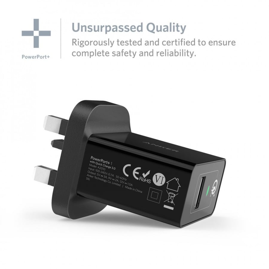 Inkar - PowerPort+ wall charger with 18-watt power and USB port - black