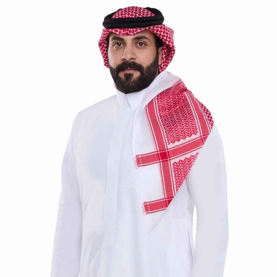 شماغ العجلان الذهبي رجالي أحمر غامق ٤ ختم اسود