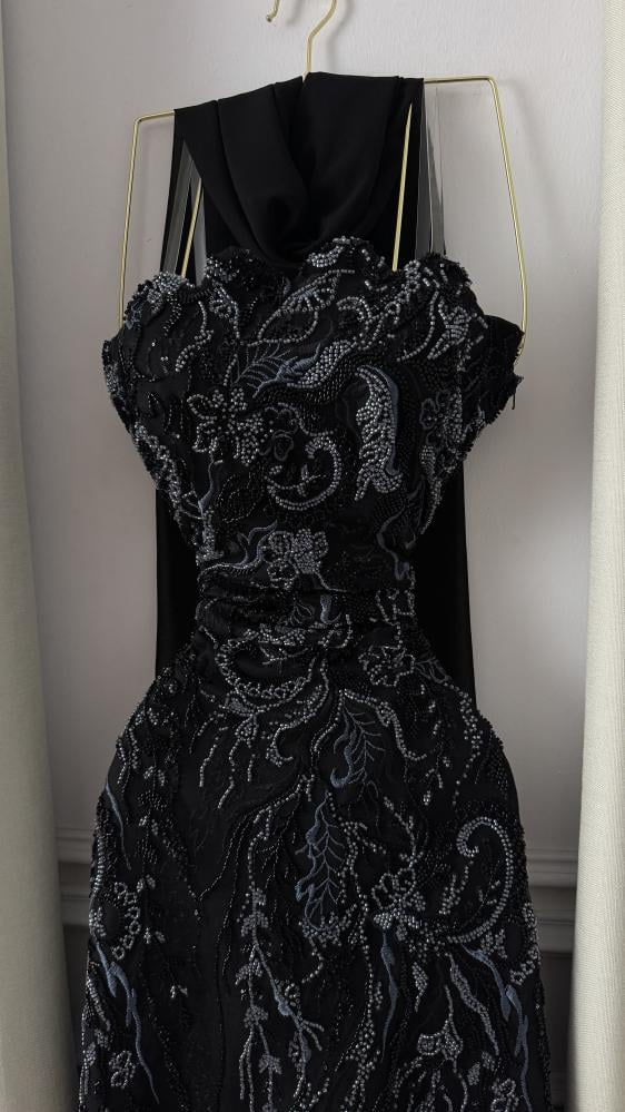 Black royal dress embroidered