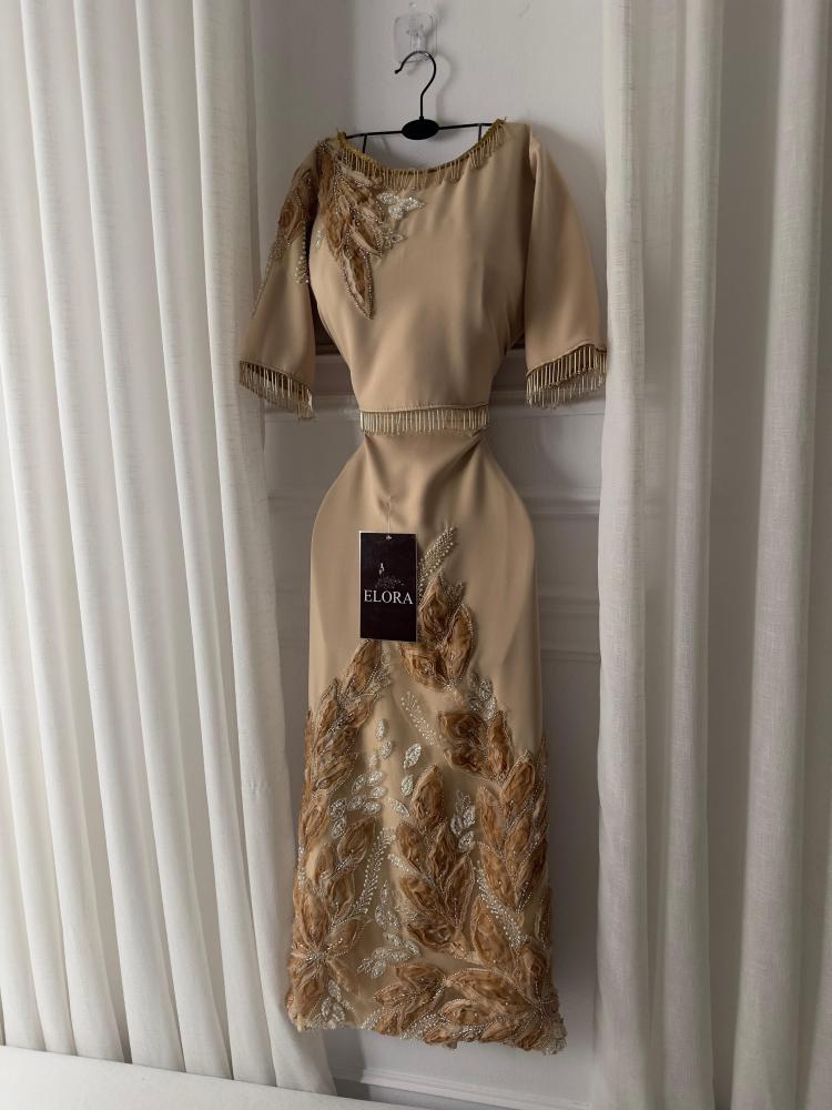 Two-piece beige floral dress