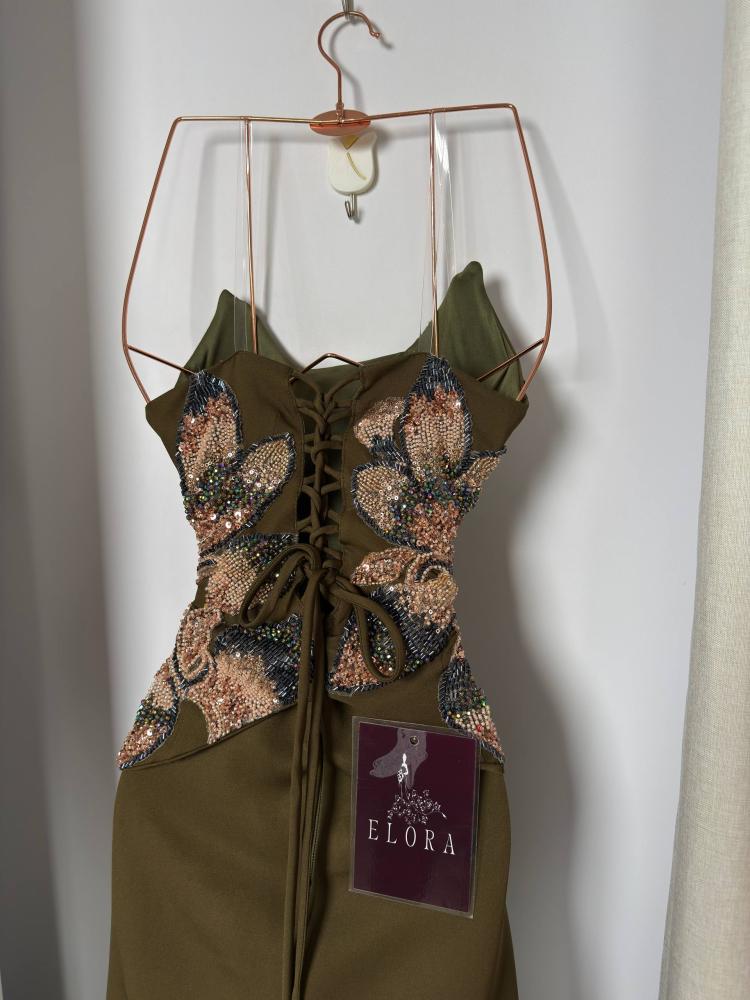 Light olive evening dress