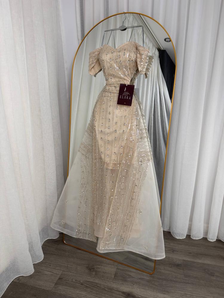 Evening dress, elegant embroidery, off shoulder