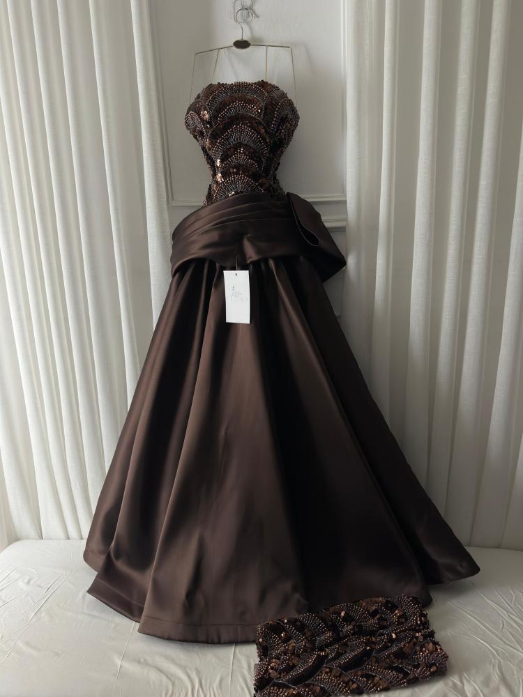 Evening dress Mikado with hand embroidery