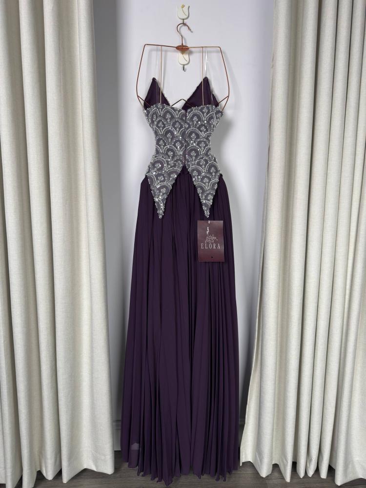 A purple evening dress, elegant.