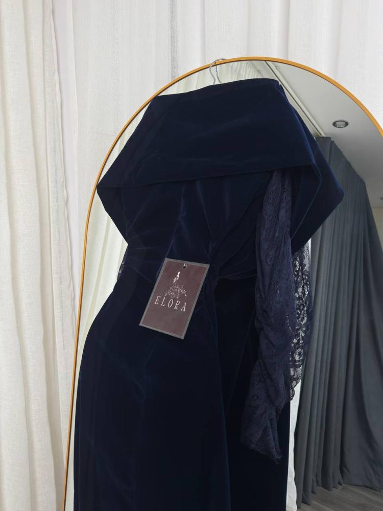 Navy blue velvet dress with lace