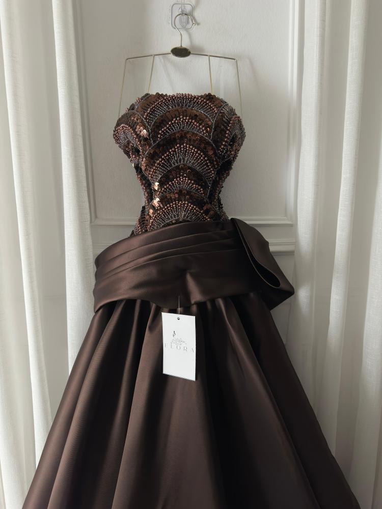 Evening dress Mikado with hand embroidery