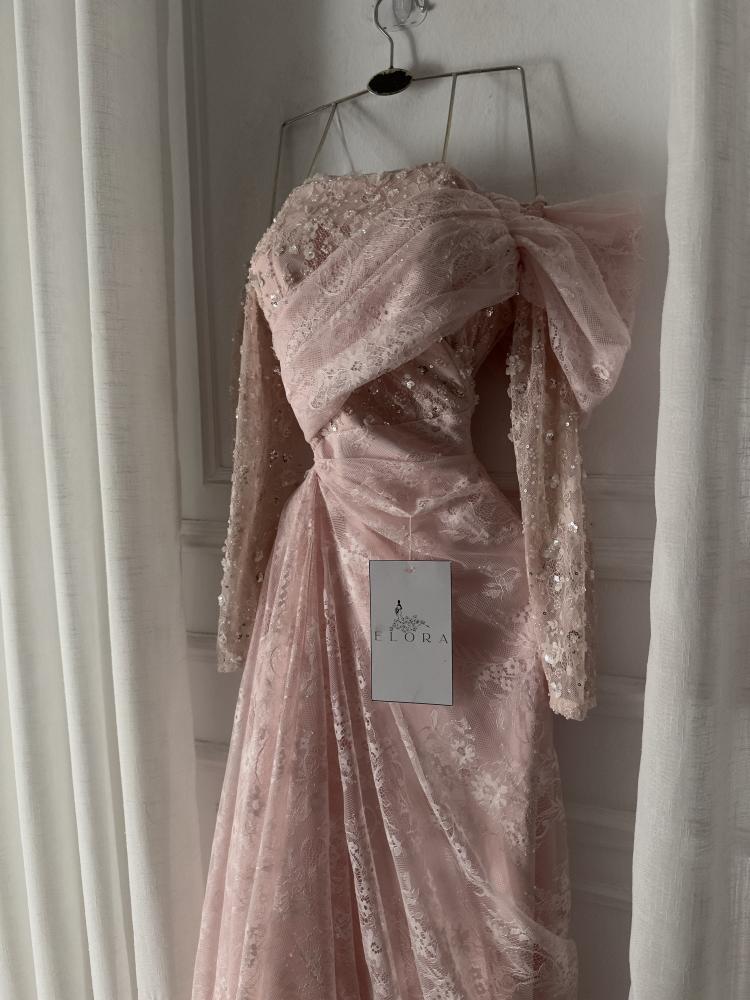Pink lace evening dress