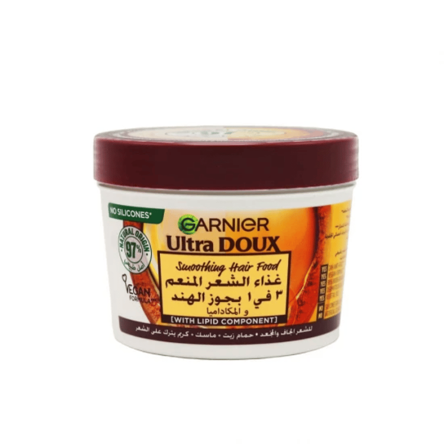 غارنييه الترا دوكس غذاء الشعر المنعم 3 في 1 للشعر الجاف والمتجعد 98 % طبيعي -390 مل