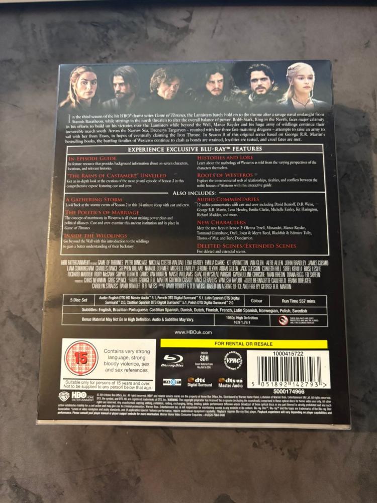 مسلسل bluray game of thrones الجزء الثالث بغلاف المصنع