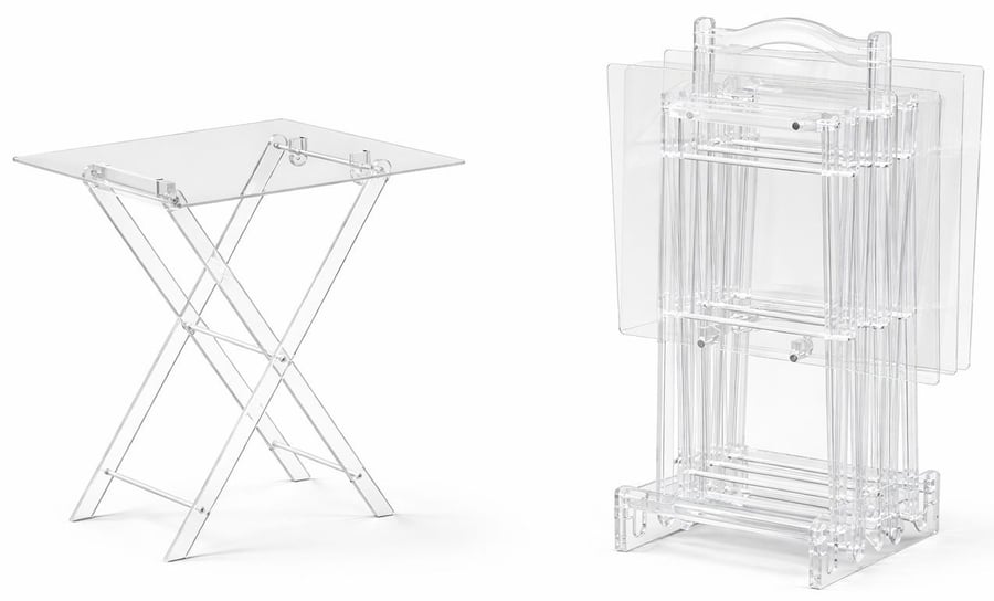 A set of acrylic service tables for bags