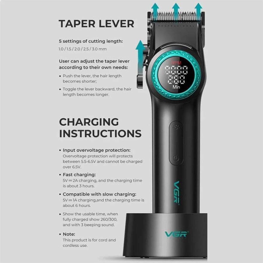 ماكينة حلاقة VGR V-001 للرجال مزودة بكل ما تحتاجه لحلاقة دقيقة وسهلة