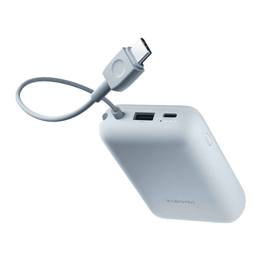 باور بنك شاومي بمنفذ USB ومنفذ USB-C وسلك مدمج USB-C بسعة 10000 مللي أمبير وبقوة 22.5 واط  - أزرق فاتح