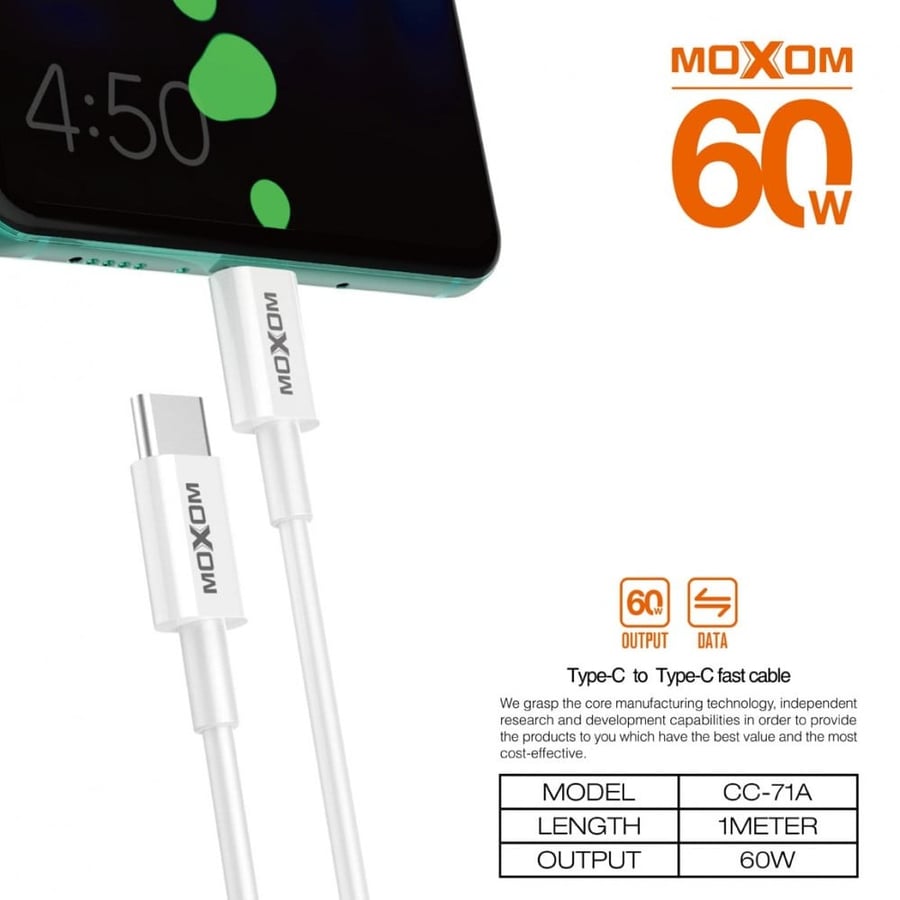 كابل شحن موكسوم تايب - سي تايب سي 60w
