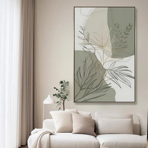 Wall art with an abstract botanical design and olive tones
