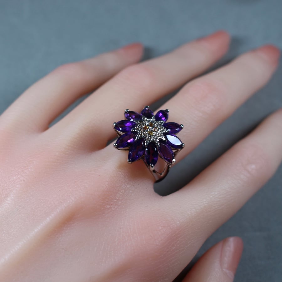 Amethyst and natural yellow sapphire ring