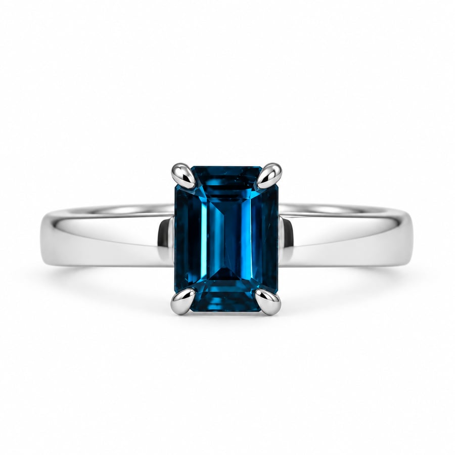 Natural Intense Blue Spinel Ring – Emerald Cut