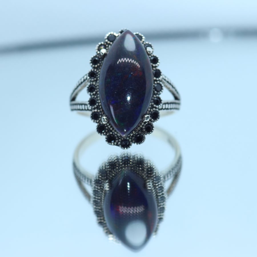 Natural black opal ring