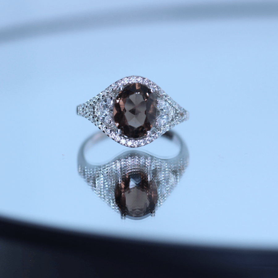 Natural smokey quartz ring