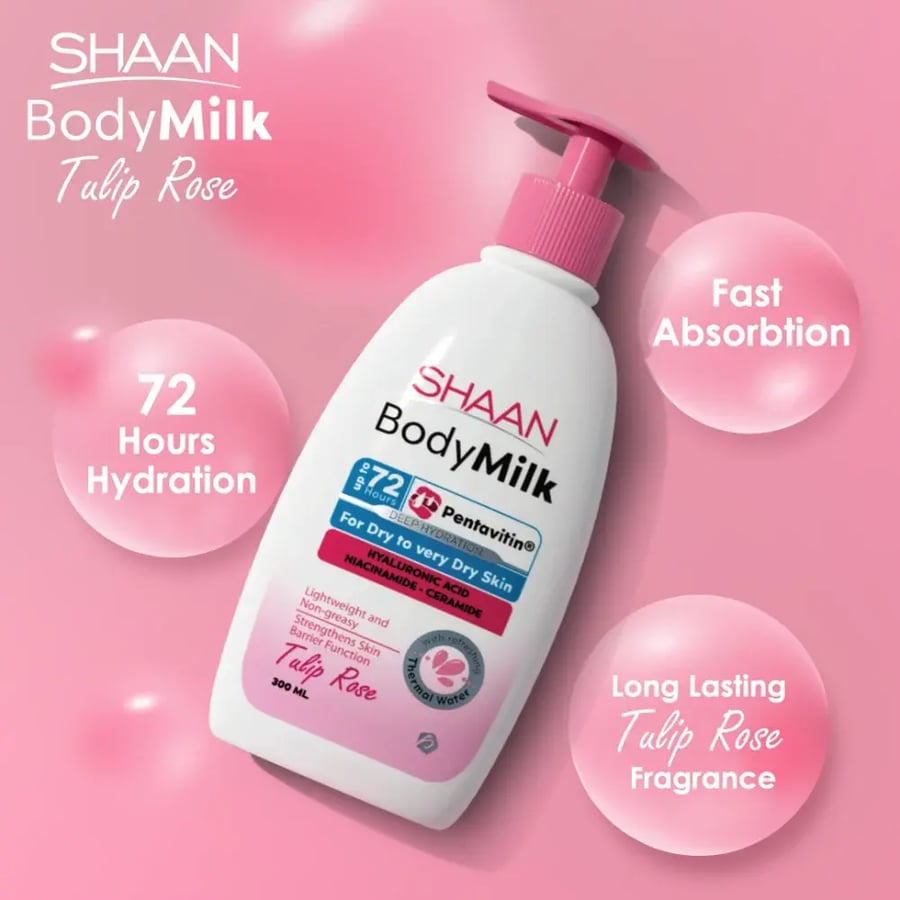 حليب مرطب للجسم Shaan Body Milk بالهيالورونيك أسيد والنياسيناميد لترطي