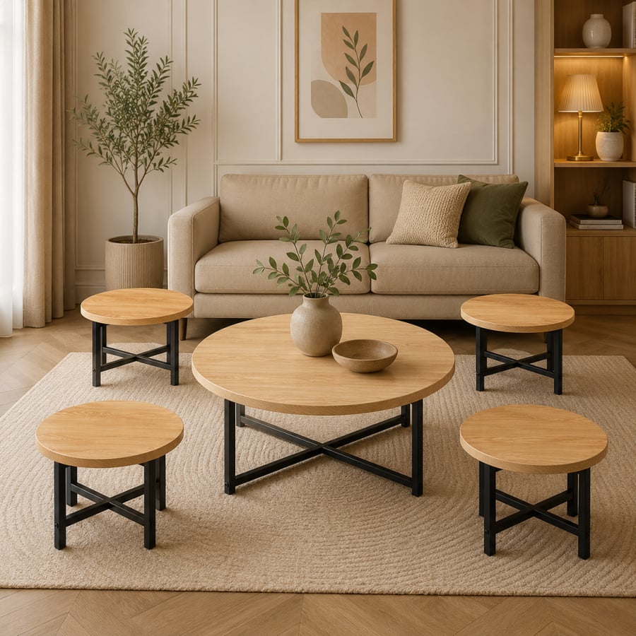 طقم طاولة شاي خشب ارضي دائري 1 4 TS120 WOOD