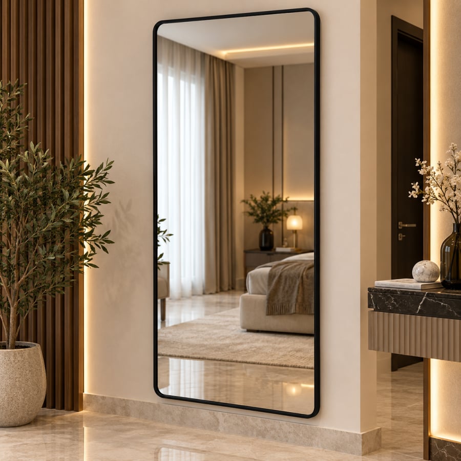 مرآة حائط مودرن بإطار أسود مقاس ٨٠ × ١٦٠ سم
