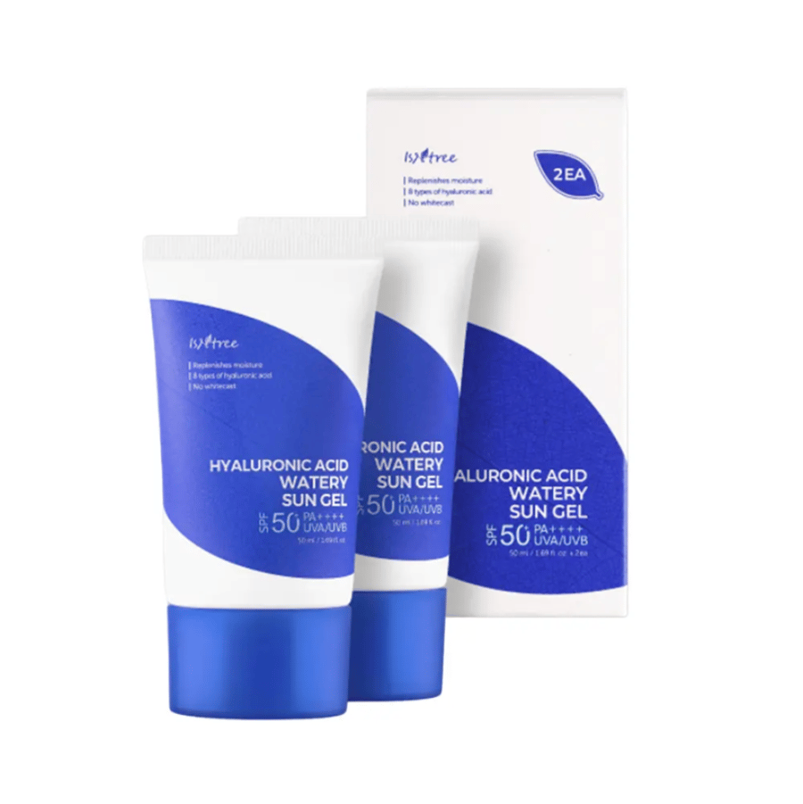 Two bottles of Isentree 50 ml waterproof sunscreen with hyaluronic acid +PA++++ SPF50