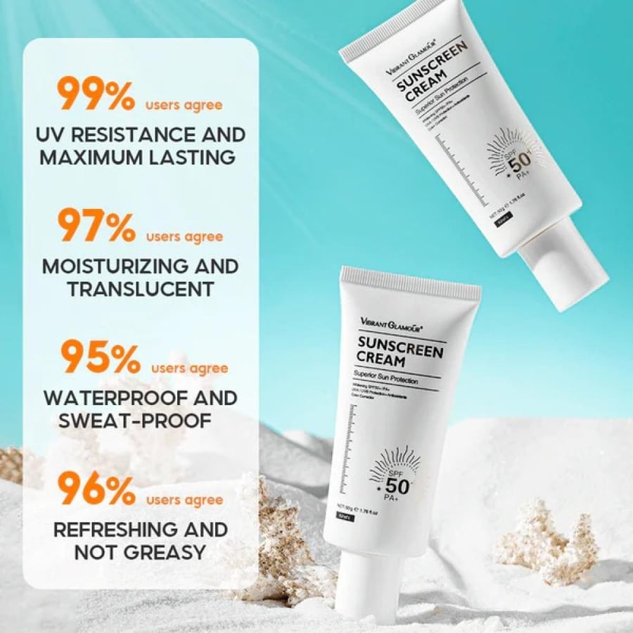 واقي الشمس للتبييض مفعم بالحيوية مع عامل حماية من الشمس SPF50+ UVA/UVB – 50 جم من فايبرنت جلامور