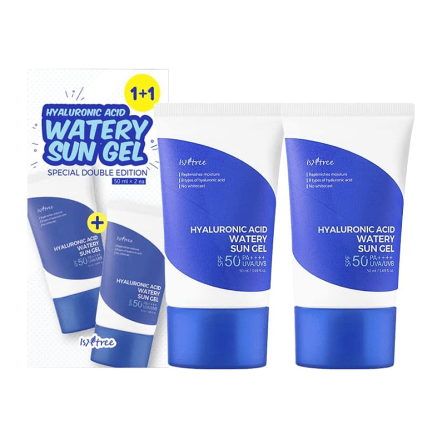 Two bottles of Isentree 50 ml waterproof sunscreen with hyaluronic acid +PA++++ SPF50