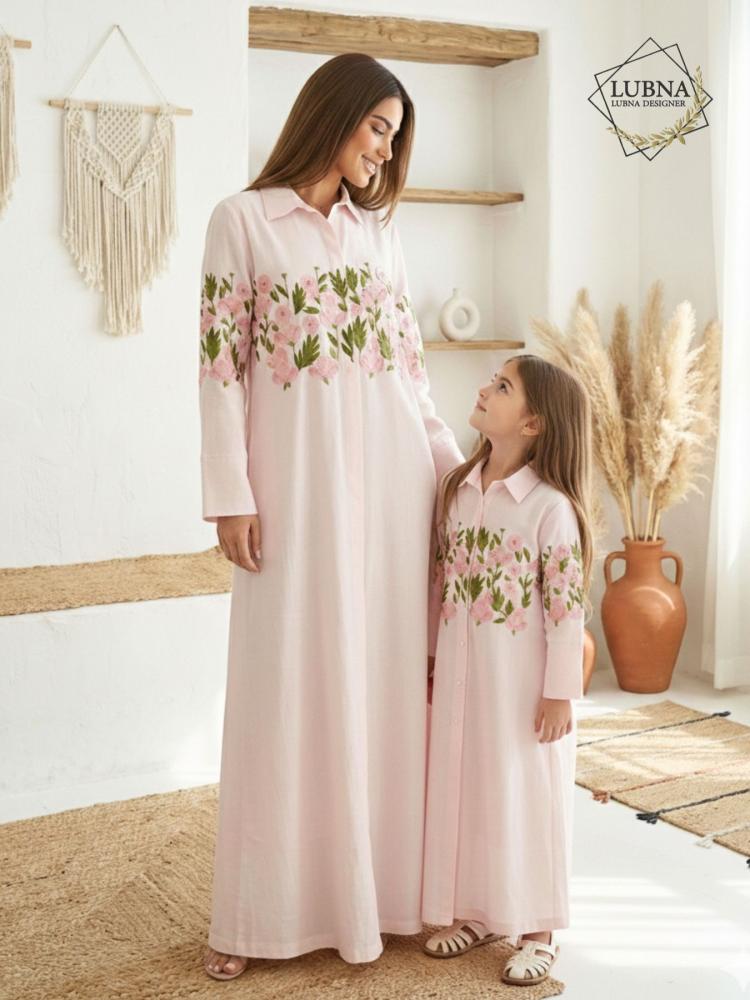 Mother and daughter set, floral embroidery