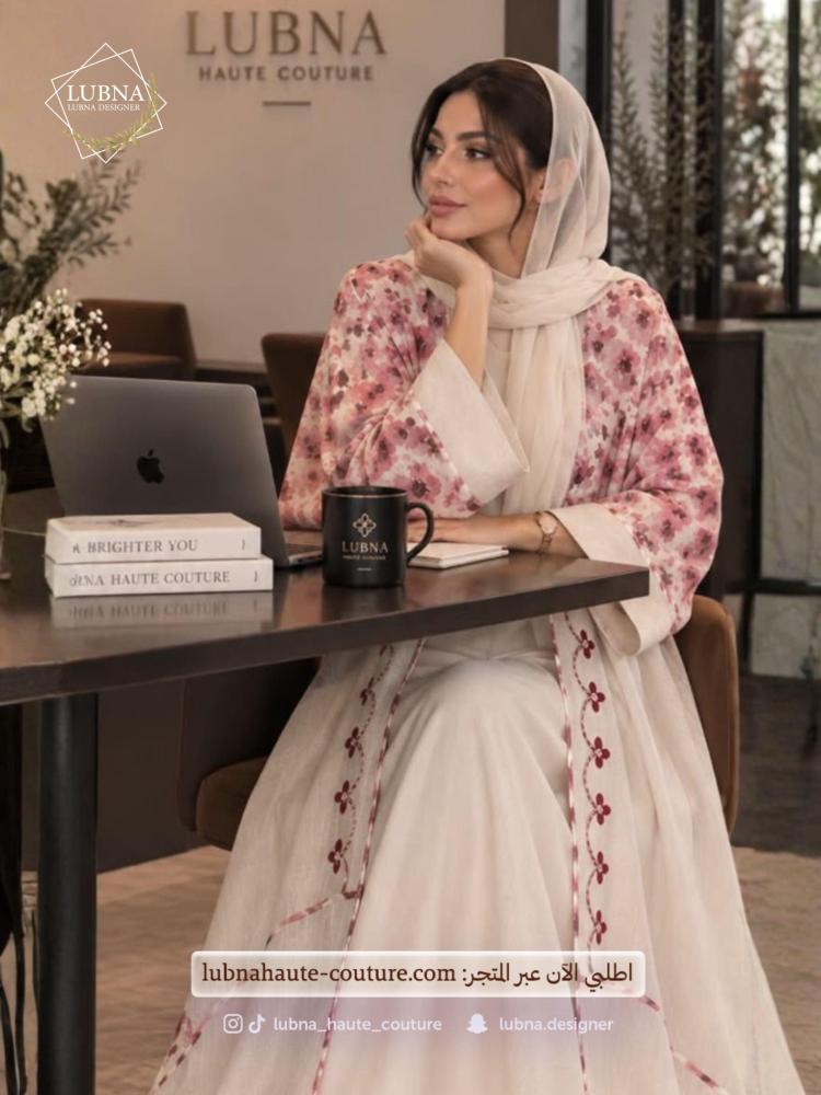 عباية لينن تطريز ورود