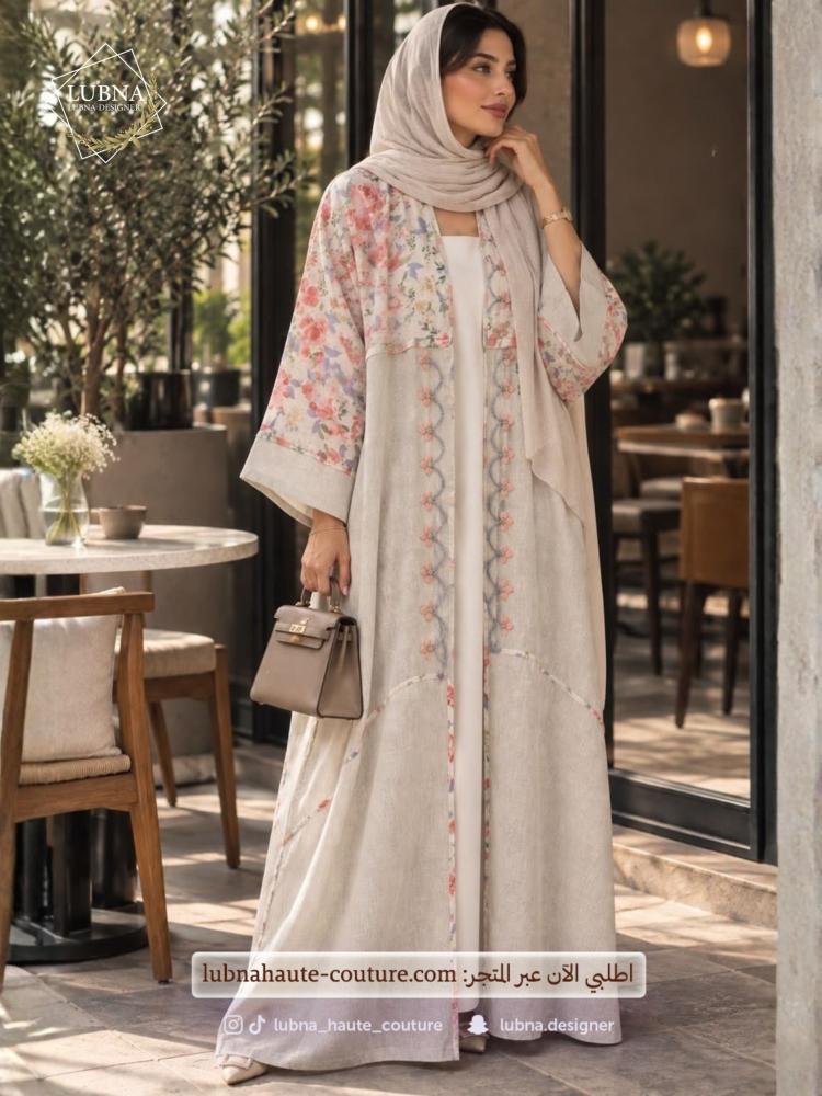 عباية لينن تطريز ورود
