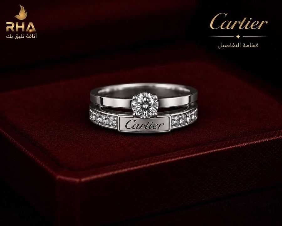 خاتم Royal الفضي المرصّع  مستوحى من تصميم كارتير شامل التغليف والملحقات