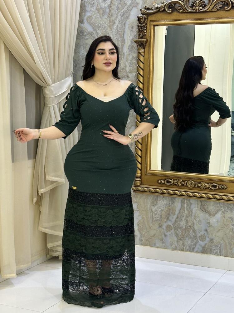 فستان استرتش كريب شك وكريستال