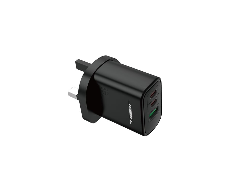 شاحن حائط بقوة 65 وات بمنفذين USB-C PD + USB QC3.0 أسود وشحن سريع بثلاثة منافذ