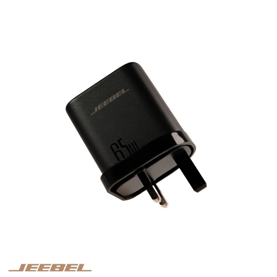 شاحن حائط بقوة 65 وات بمنفذين USB-C PD + USB QC3.0 أسود وشحن سريع بثلاثة منافذ