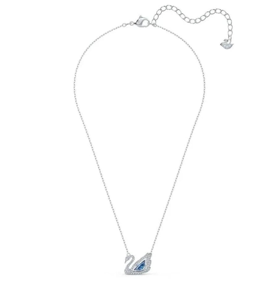 سلسال SWAROVSKI - سلسال سوارفيسكي فضي كريستالة زرقاء البطيه