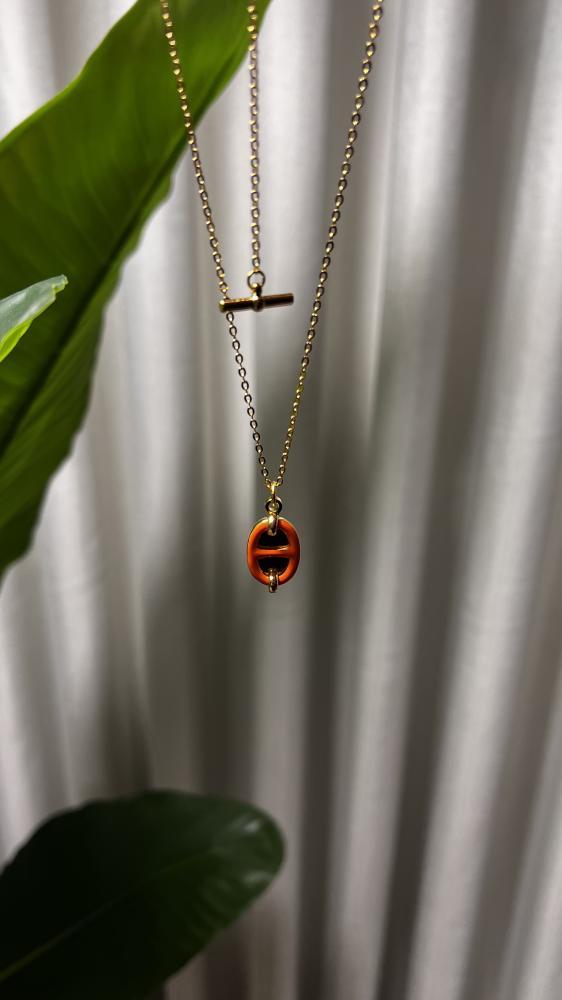 سلسال + حلق hermes ذهبي - برتقالي
