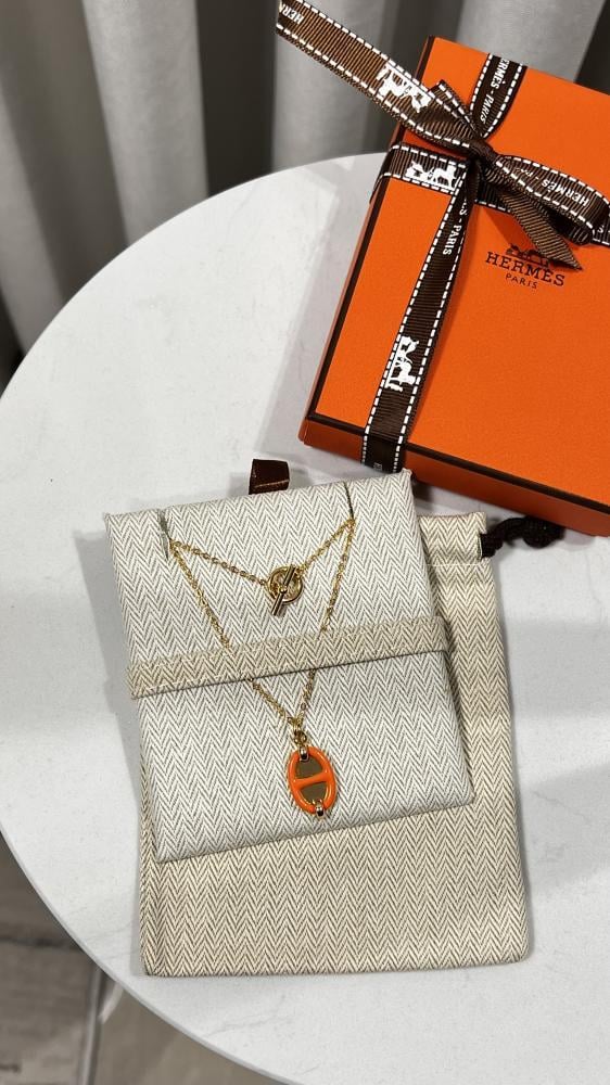 سلسال + حلق hermes ذهبي - برتقالي