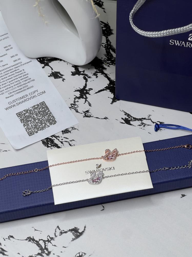 إسوارة SWAROVSKI - اسوارة سوارفيسكي فضي - كرستالة وردي