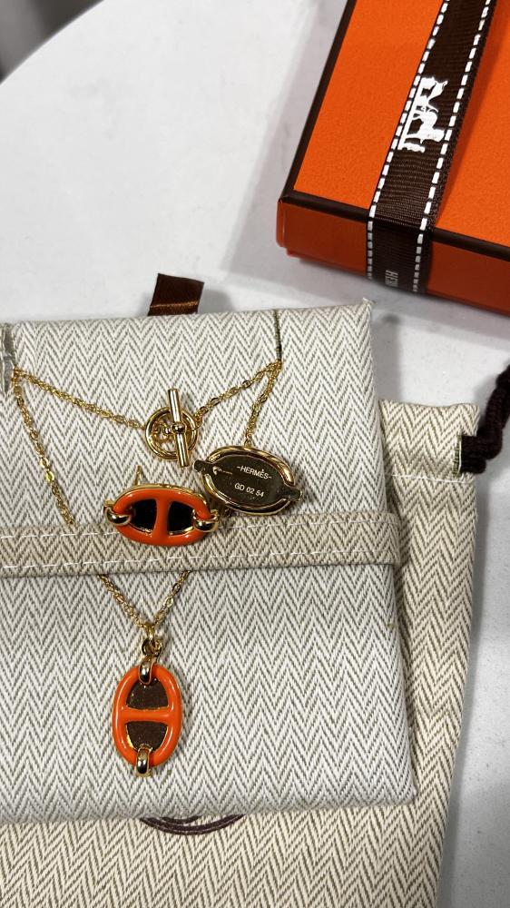 سلسال + حلق hermes ذهبي - برتقالي