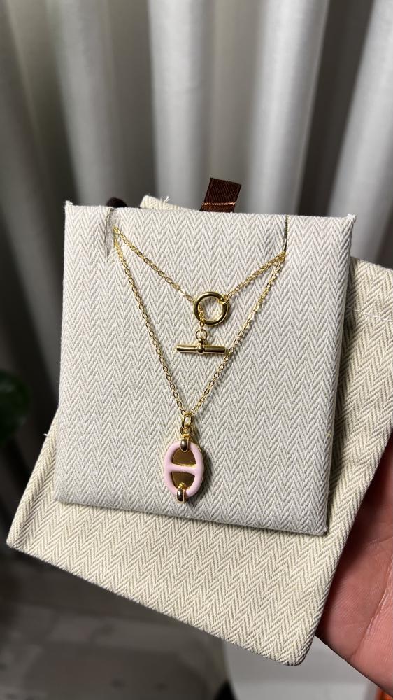 سلسال + حلق hermes ذهبي - وردي