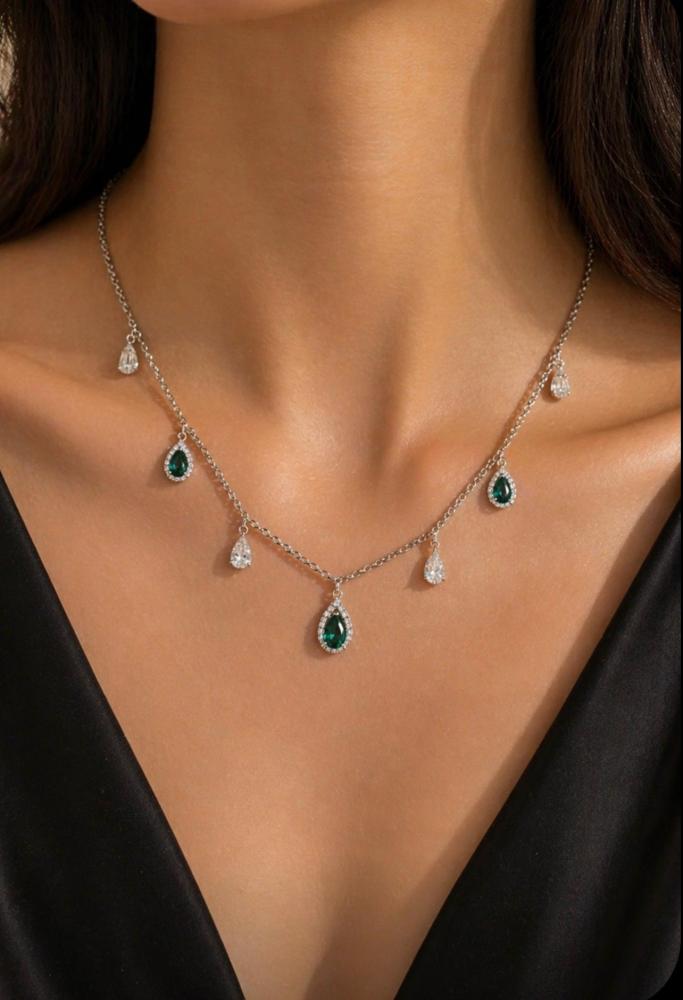 سلسال فضة عيار 925دمعه اخضر