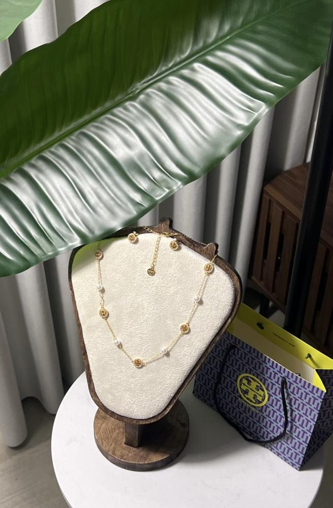 سلسال + حلق TORY BURCH معدن ذهبي - فضي لؤلؤ